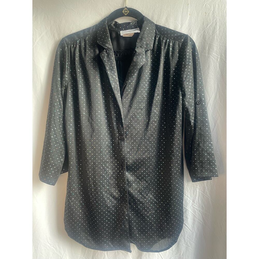 Teddi of California - Button Down Black with Glitter Polka Dots - Size 14